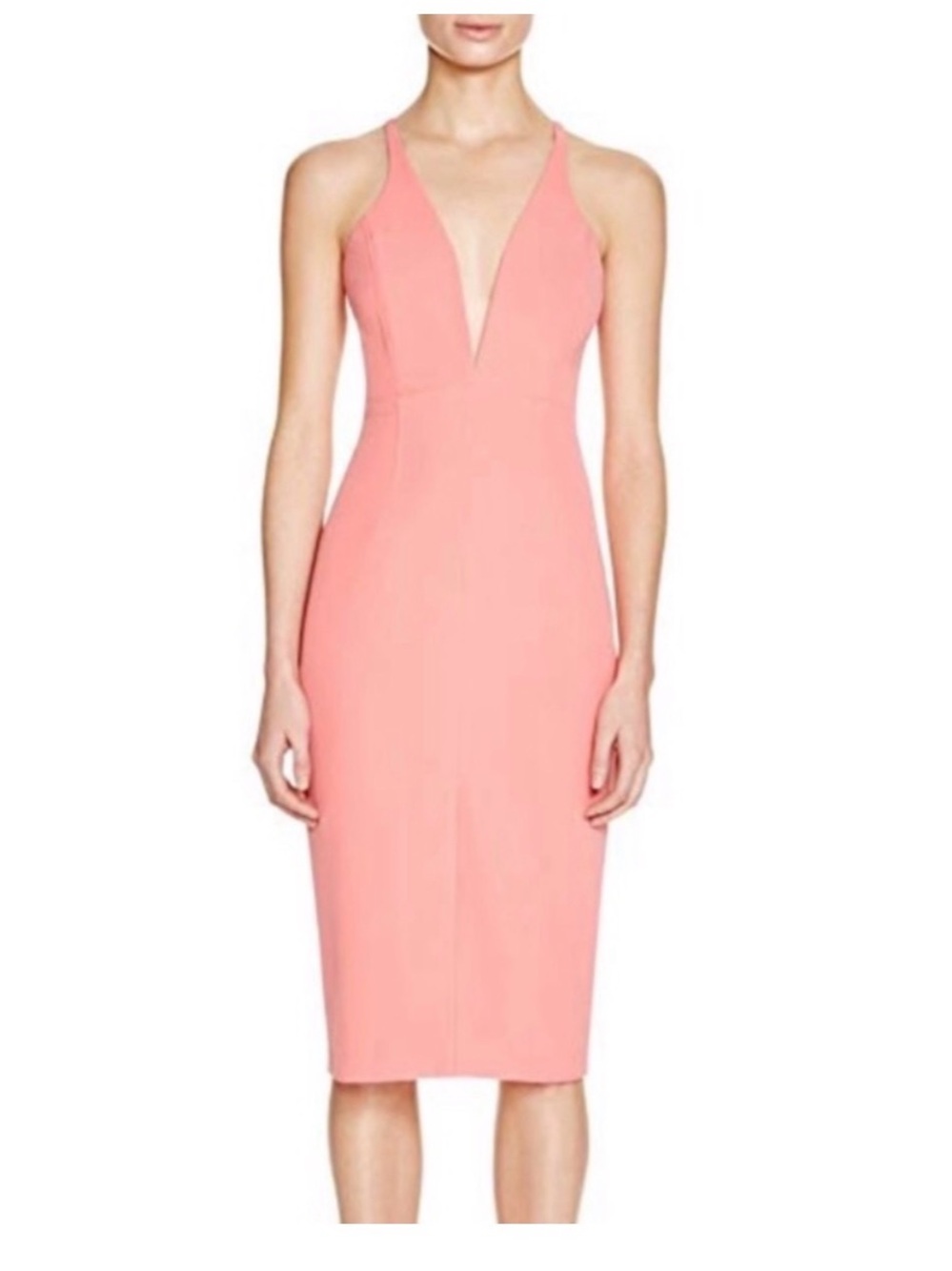 Bardot Sleeveless V-Neck Coral Bodycon Dress